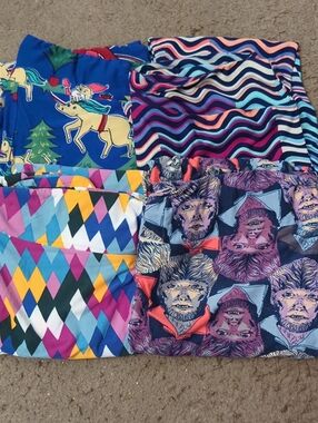 Colorful Graphic Print Bundle Of Lularoe Leggings — Multicolor, Size TC2